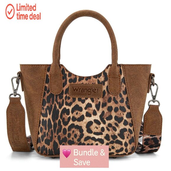 Mini Crossbody Bag with Top Handle Adjustable Strap Leopard Print